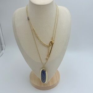 Chico’s Gold Tone Long Blue Pendant Necklace